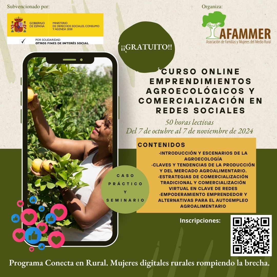 Cartel curso emprendimientos agroecológicos y comercialización en redes sociales